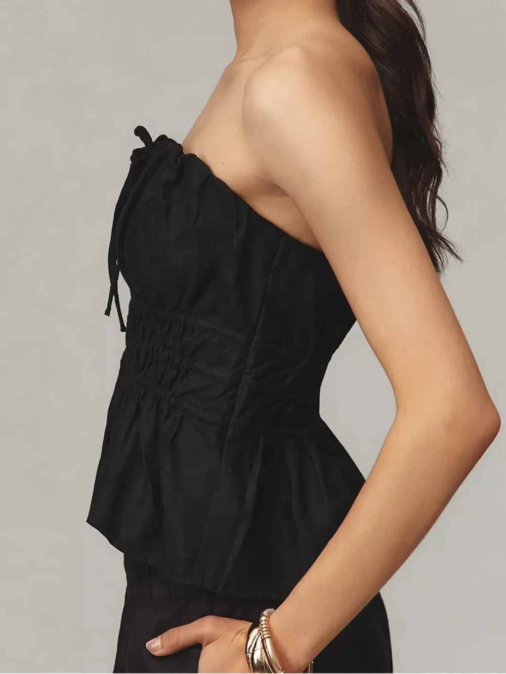 NWT ANTHROPOLOGIE The Somerset Strapless Blouse Black XL